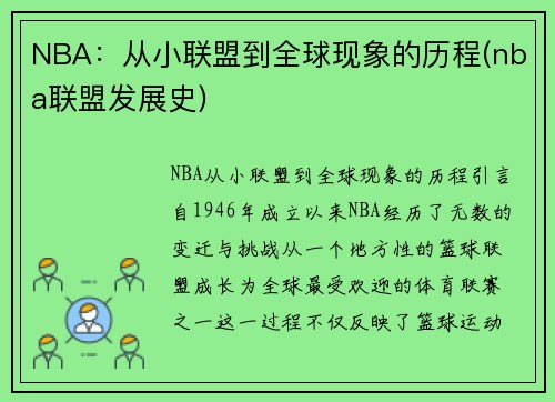 NBA：从小联盟到全球现象的历程(nba联盟发展史)