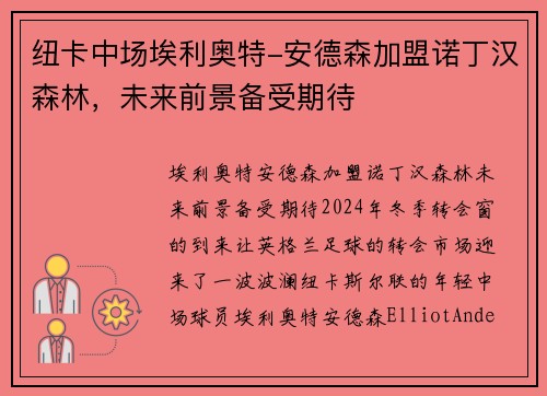 纽卡中场埃利奥特-安德森加盟诺丁汉森林，未来前景备受期待