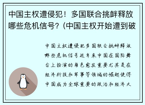 中国主权遭侵犯！多国联合挑衅释放哪些危机信号？(中国主权开始遭到破坏的先后顺序)